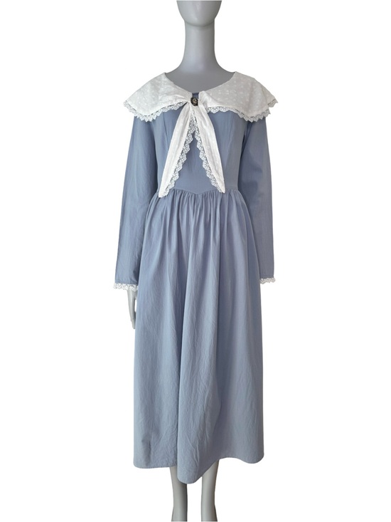 Scarlet Darkness Dresses & Skirts - Scarlet Darkness Cottagecore Prairie Cameo Lace Collar Midi Dress Blue Cotton